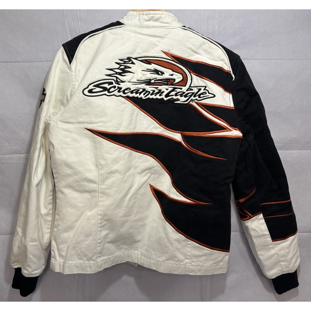 Harley Davidson Jacket Women's Small Screamin' Eagle White Black Flame Racing - Picture 6 of 12